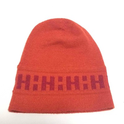 HERMES H Logo Knit Hat Beanie Orange 