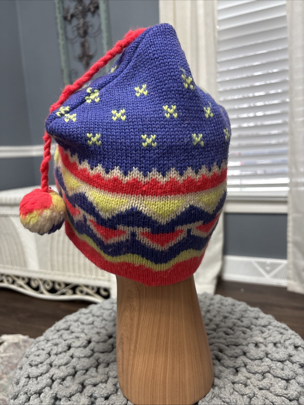 Vintage 90's CB  Winter SKI APRES Beanie Cap Hat Retro Wool Blend Rare Neon image 6
