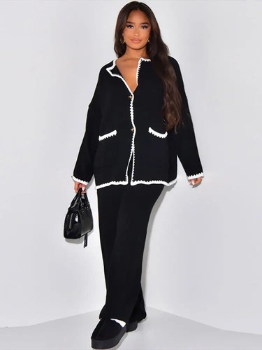 Women Pocket Long Sleeve Knit Pant Set Breasted Cardigan Coat Winter Warm Street - Picture 33 of 41