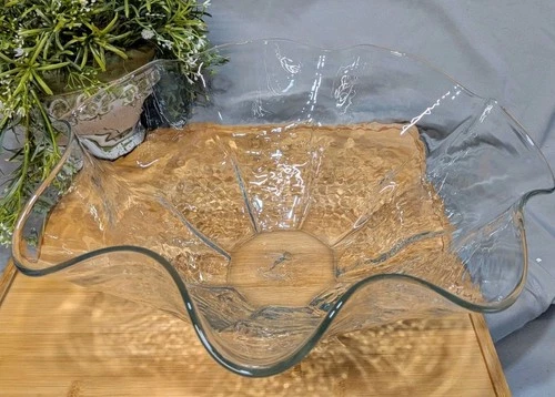 Blenko Glass, WV. Large Clear Handkerchief Hand Blown Glass Bowl.