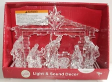 WINTER WONDER LANE LIGHTED MUSICAL NATIVITY SCENE SCULPTURE FIGURE CLEAR 11” X 9