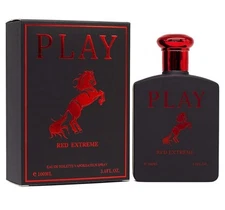 PLAY RED EXTREME COLOGNE FOR MEN 3.4 OZ EAU DE TOILLET SPRAY  LONG LASTING MENS 