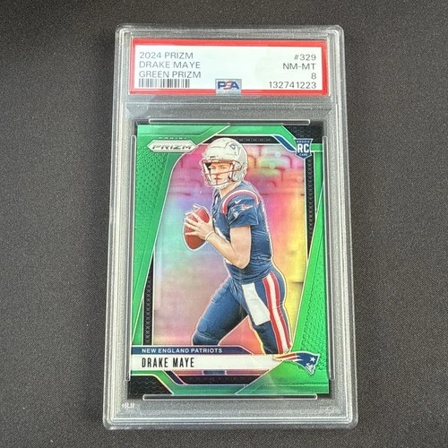 2024 Panini Prizm - Rookies Drake Maye #329 Green Prizm (RC) PSA 8