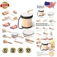 Toddler Wooden Musical Instruments 13 Pcs Set - Percussion Educational Toys