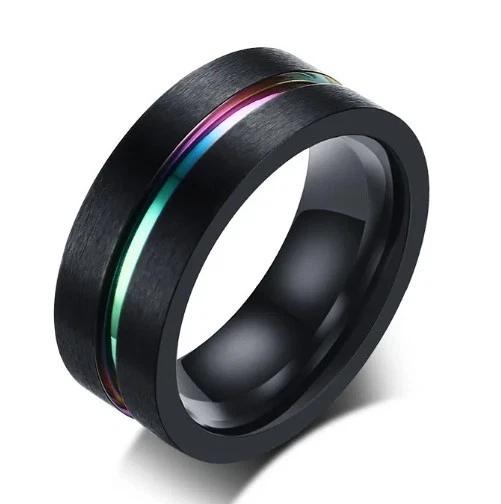 Anillo de acero titanio para hombre azul acero inoxidable junta entre ranuras Foto 4 de 4