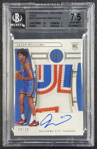 JALEN WILLIAMS BGS 7.5 2022-23 NATIONAL TREASURES 102 ROOKIE PATCH AUTO GOLD /10