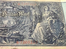 1910 German 100 Mark Banknote World War 1 WW1 WWI Currency Antique Relic