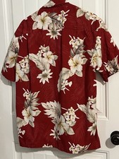 Pacific Legend Shirt Mens Large Red Floral Beach Tiki Camp Hawaiian Tropical USA
