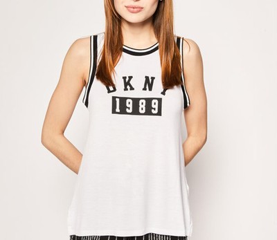 DKNY Damen Logo DKNY 1989 Tank Top Schwarz Weiß Größe XL YI3022404