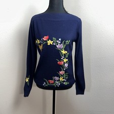Vintage Cyn Les Shirlee Designs Womens M Embroidered Sweater Butterfly Flowers