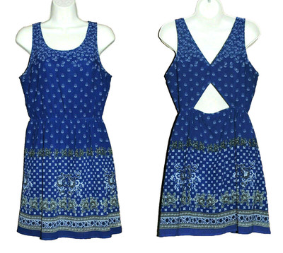 DIVIDED by H&M Sz 12 Floral Border Print Cut-Out Back Sleeveless Lined Sun Dress