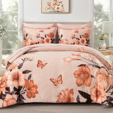 Floral King Size Comforter Set,7 Piece Orange Bed in a Bag, Elegant Flower Patte
