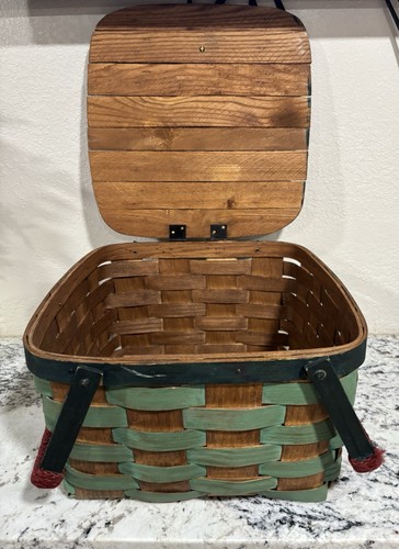 Vtg Basketville Putney Vermont Woven Wood Picnic Basket with 2 Top Handles - Picture 6 of 16