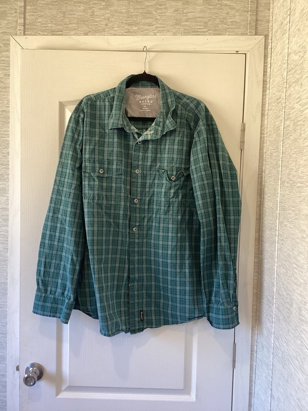 Wrangler Retro Premium Plaid Button-Up Shirt Men’s XXL Green Blue Long Sleeve