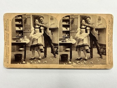 Underwood & Underwood 1897 Stereograph Card  Breaking Hearts As Well As Dishes 