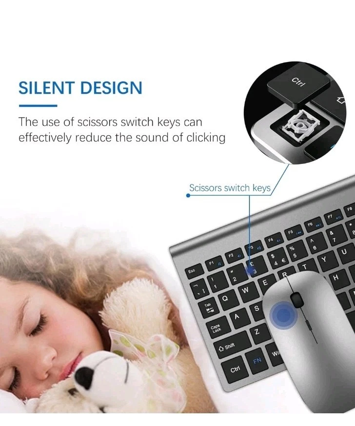 Wireless Keyboard & Mouse Ultra Slim Combo, TopMate 2.4G Silent Compact  KM9000 - Image 2 of 4