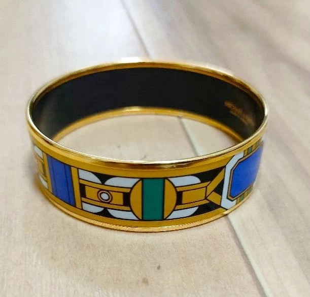 Michaela Frey Wien Gold Metal Blue Green White Black Bangle Bracelet - Image 2 of 4