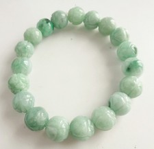 Certified Green Natural Type A Jade Jadeite Carved Lotus Beads Bracelet