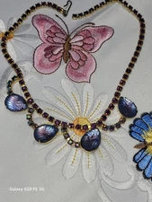 Vintage Juliana Necklace Carved Molded Infused Glass w/Rhinestones & AB 1960s