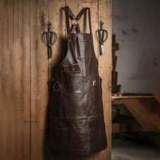 Customized Vintage Brown Buffalo Leather Apron BBQ Grill Chef Barista Gift