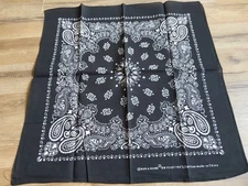 Hav A Hank Paisley Black Cotton Bandana Headwrap Square 21.5"