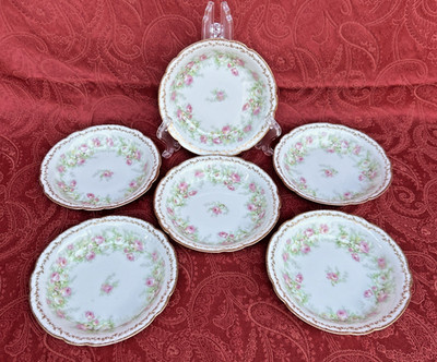 Antique Limoges Coronet France MoeM Hand Painted Dessert Bowl Pink Roses Gold 6