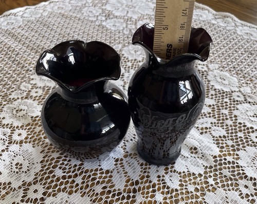 2 schwarze Amethyst Vasen... SAN DIEGO 1936 WELTAUSSTELLUNG - Tolle Radierung! - Bild 11 von 13