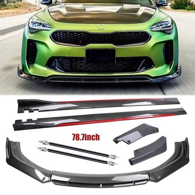 Carbon Fiber Look Red Front Lip Chin Bumper For Kia Stinger gt Side Skirt Strut