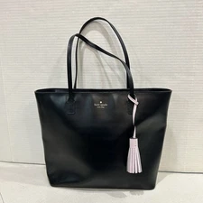 Kate Spade Wright Karla Tote Black Leather Zip Bag Logo Lining Purse Medium