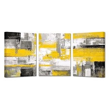 3 Pieces Abstract Canvas Poster Prints Contemporary Creative Grey Yellow