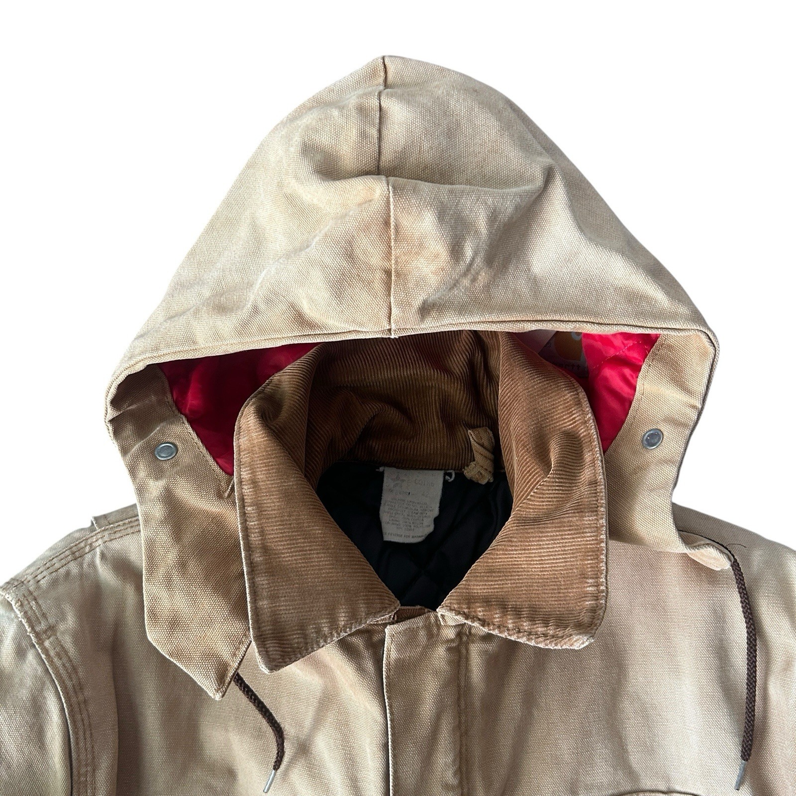 Carhartt Mens VTG Jacket Sz L Hooded Canvas Insulated Lined Tan Chore Rare 80s image 9