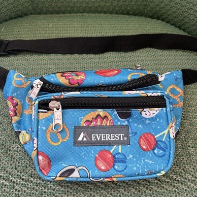 NEW Everest Fanny Pack Belt Bag Blue Donuts Lollipops Pretzels Coffee 3 Pockets