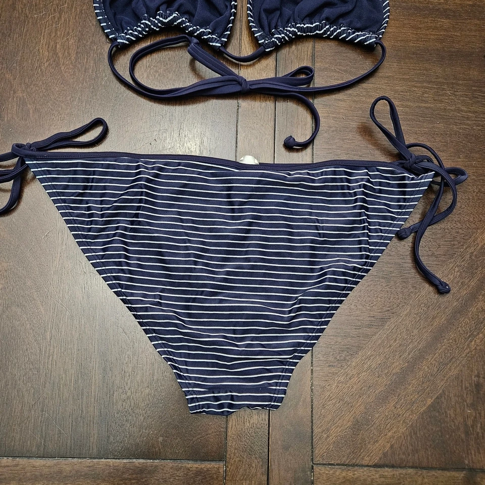 GAP Bikini Mujer Talla XL Azul Marino Blanco Rayas Triángulo Corbata Conjunto de Natación Y2K Retro Foto 4 de 4