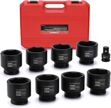 9PCS 3/4" Drive Spindle Axle Nut Impact Socket Set, Include 1/2" to 3/4" Adapter
