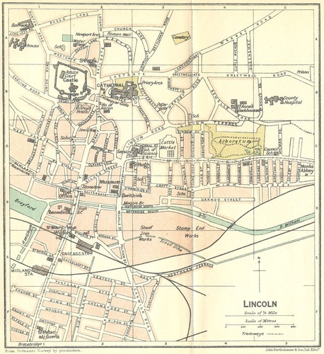 LINCS. Lincoln Town Plan 1924 old antique vintage map chart