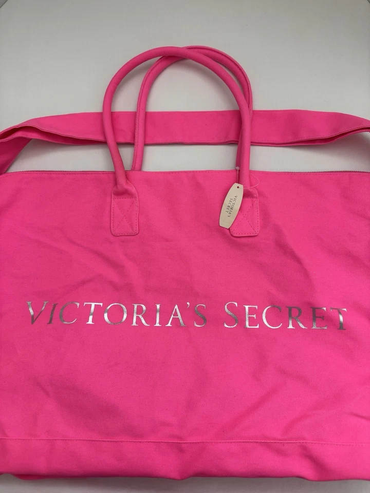 Victoria's Secret Weekender Tote Bag Hot Pink Canvas Duffle NWT - Image 3 of 4