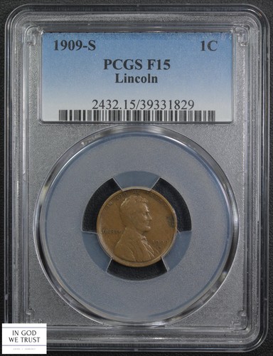 1909 S Lincoln Wheat Copper Cent 1C PCGS F 15 - Picture 1 of 5