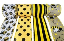 Bumble Bee Wired 26 Yard Polka Dot Edge Fabric Ribbon with Vertical