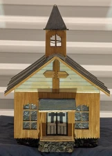 Vintage Tramp Folk Art Handmade Church Model Wood Stone Windows 18x15x12 Decor