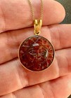 Carved Amber Sun Pendant 18K Gold Antique Celestial Necklace — photo 5