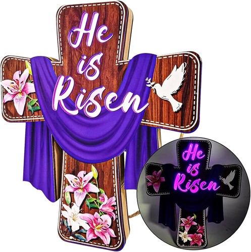 Easter Decorations Door Sign He is Risen Religious Cross Signs Wooden MULTI