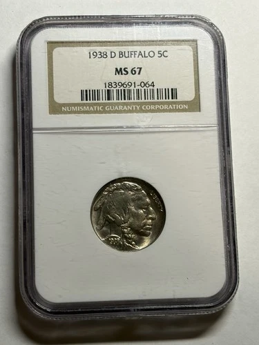 1938-D 5c Buffalo Nickel NGC MS67 High Grade Great Strike