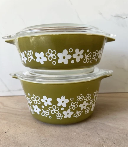 Vintage Pyrex Spring Blossom Casserole Set 471 473  Crazy Daisy W/Lids