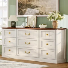 Farmhouse 9 Drawers Dresser for Bedroom, 63" Wide Wood Rustic Chest of Drawers