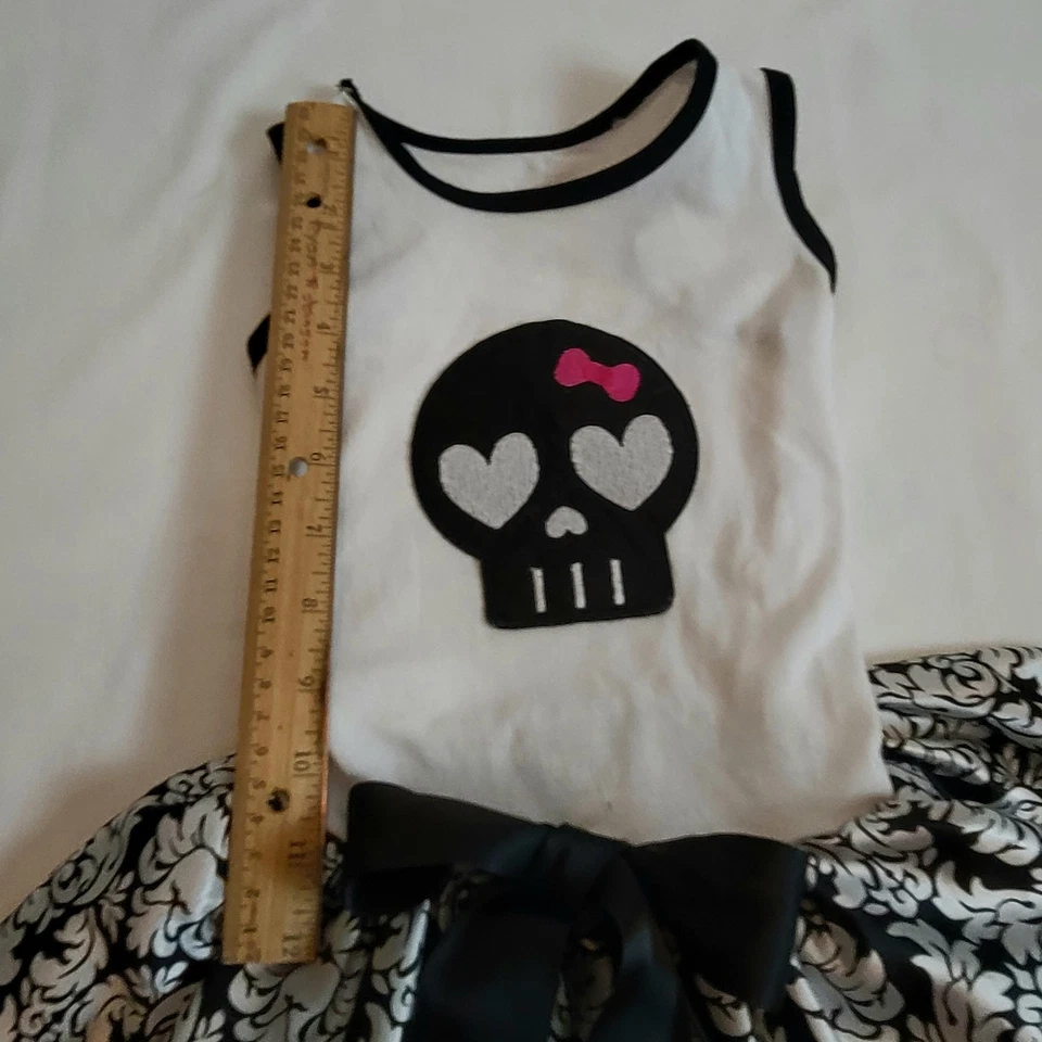 Собака платье череп с розовый бант и дамасский черный и белый юбка с тюлем - Изображение 4 из 4