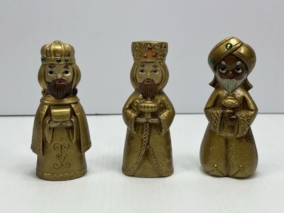 Vintage 3 Wise Men Magi Kings Gold Paper Macho Star Made In Japan Hand Painted