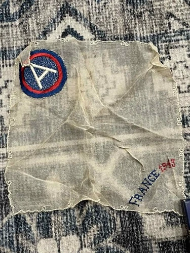 WW2 WWII Military US Army PATTON 3rd Army France 1945 Sweetheart Handkerchief