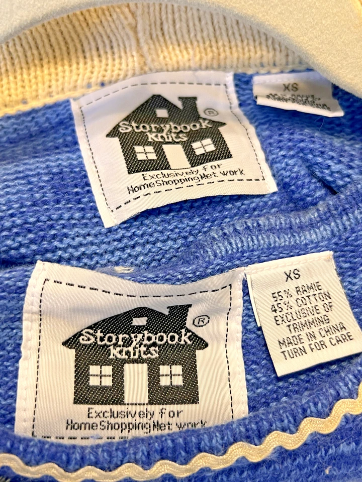 Conjunto doble cárdigan plumero suéter punto cuentos azul mujer extra pequeño casa de campo Foto 3 de 4