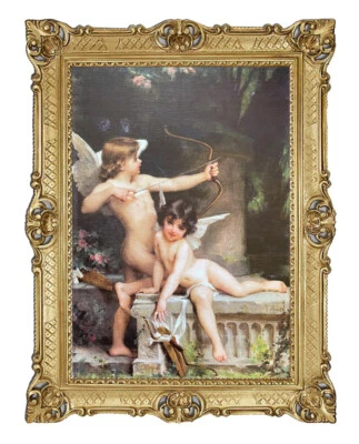 Wandbild Wunderschönes Antik gerahmtes Gemälde 90x70cm By Emile Munie 2 Engel - Bild 1 von 4