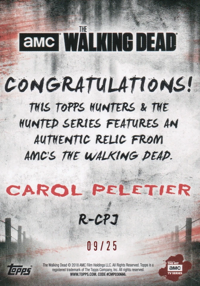 2018 Walking Dead Hunters & Hunted, Carol Peletier Costume Relic Card #09/25 - Image 2 of 2